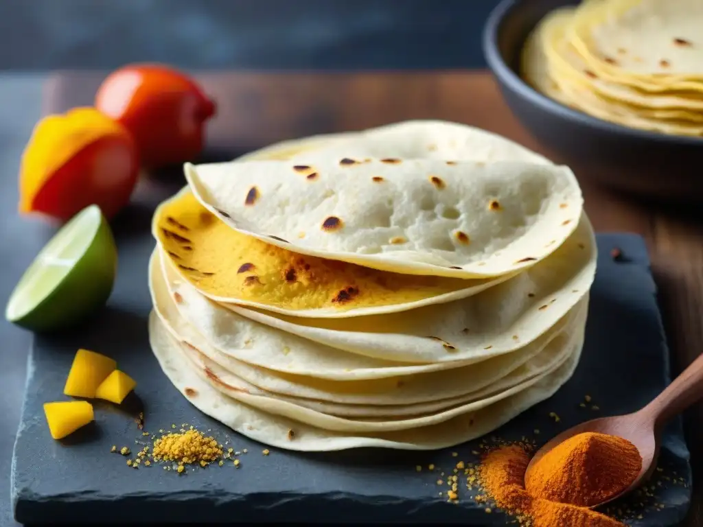 Deliciosas tortillas sin gluten recetas flexibles con especias coloridas en un entorno hogareño