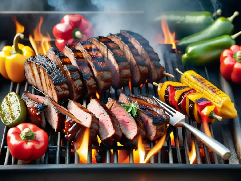 Deliciosa parrillada latina con carnes y vegetales Delicioso asado latino sin gluten con carnes y vegetales a la parrilla