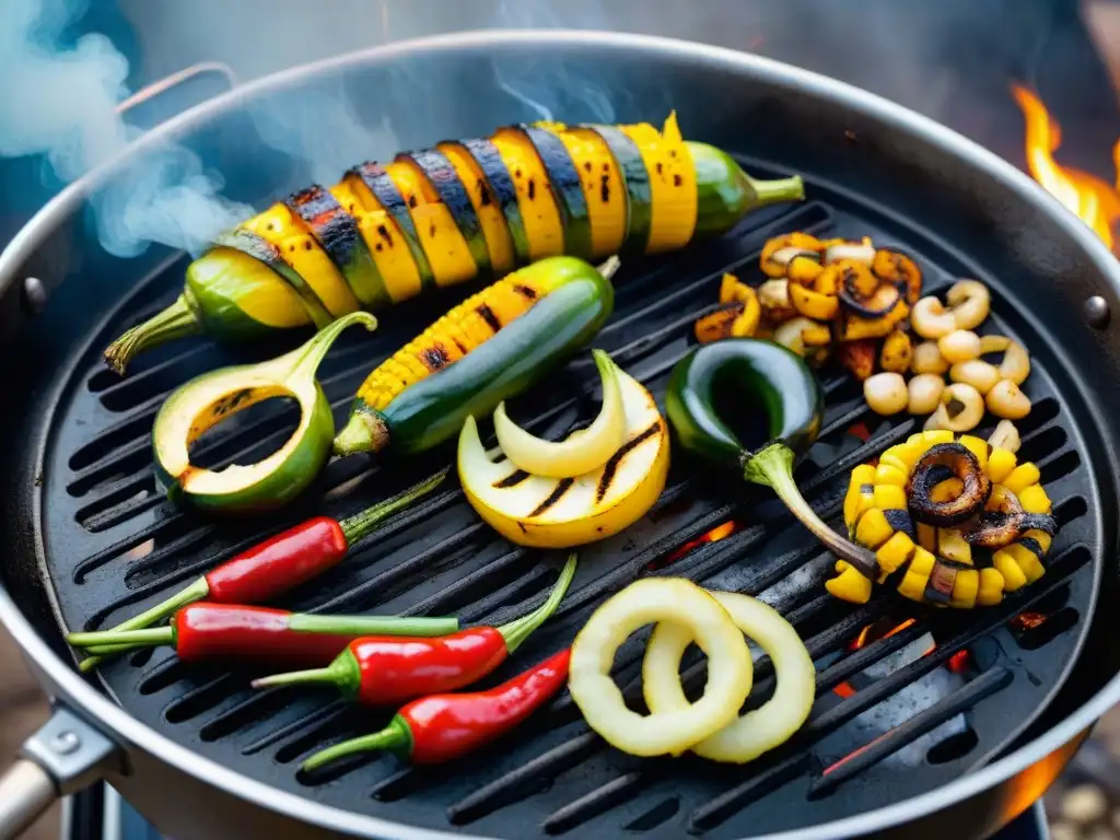 Delicioso asado vegetariano sin gluten innovador con vegetales a la parrilla en una colorida y vibrante composición