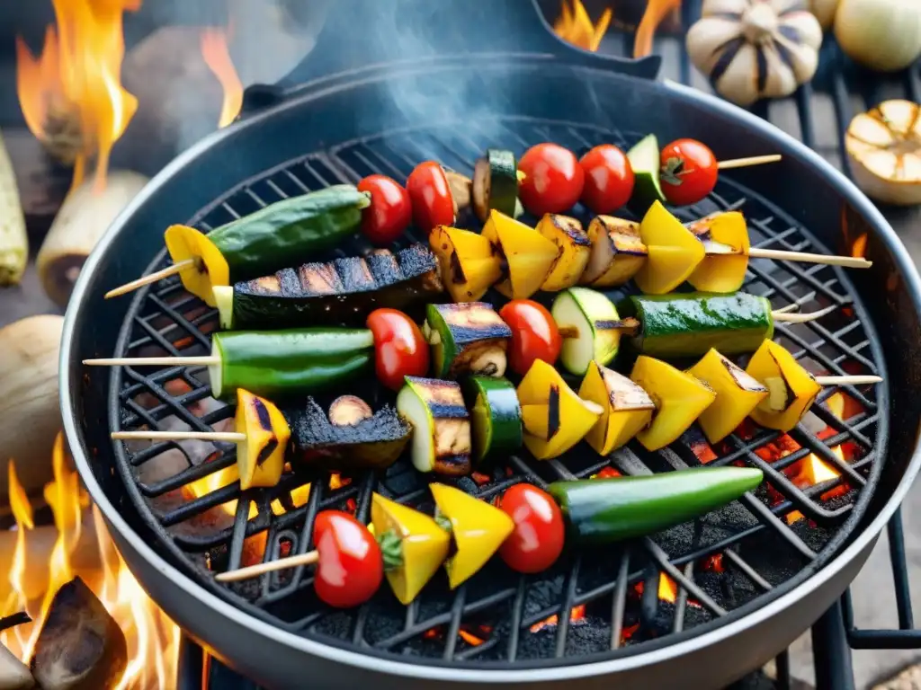 Delicioso asado vegetariano sin gluten innovador con brochetas de verduras a la parrilla