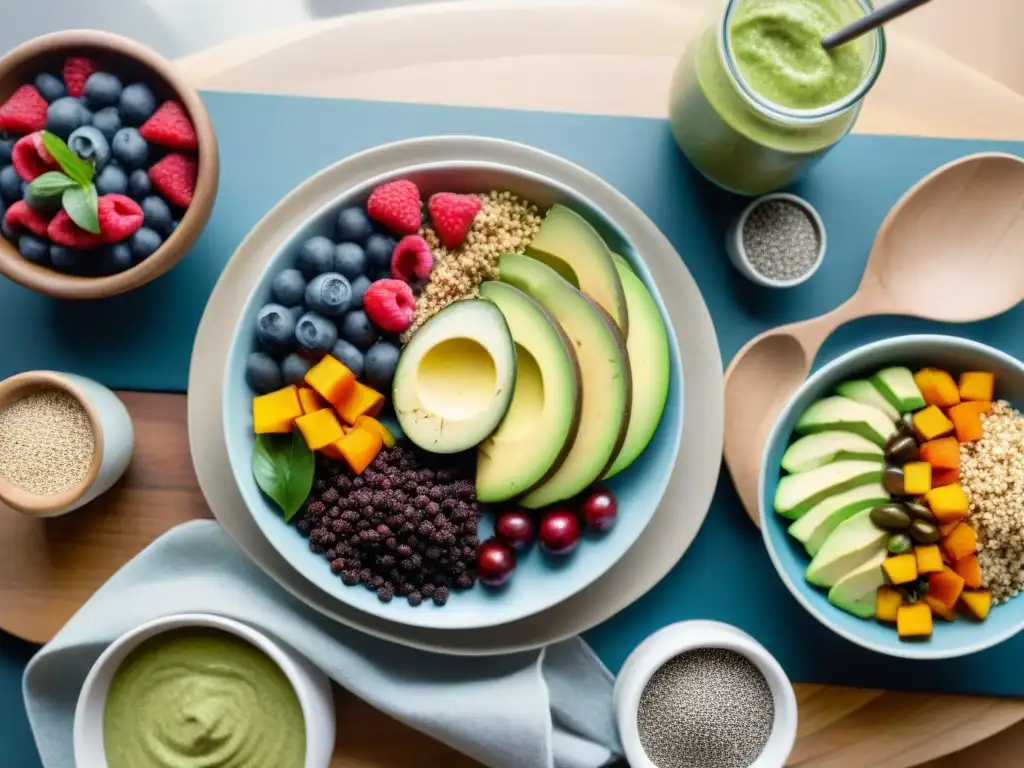 Delicioso banquete postentrenamiento vegano sin gluten en mesa de madera