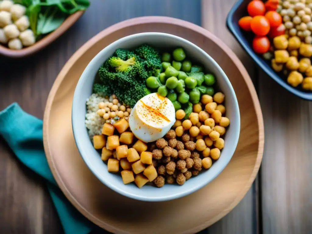 Un delicioso Buddha bowl colorido con proteínas alternativas sin gluten