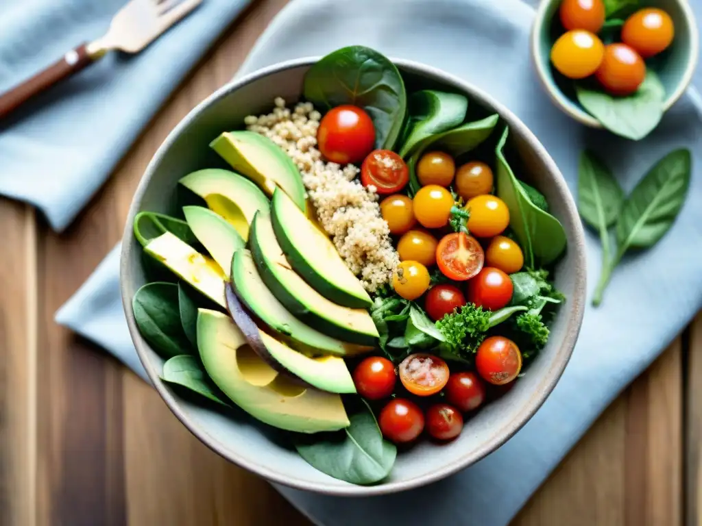 Un delicioso Buddha bowl vegano lleno de ingredientes coloridos y nutritivos, perfecto para recetas veganas sin gluten semana