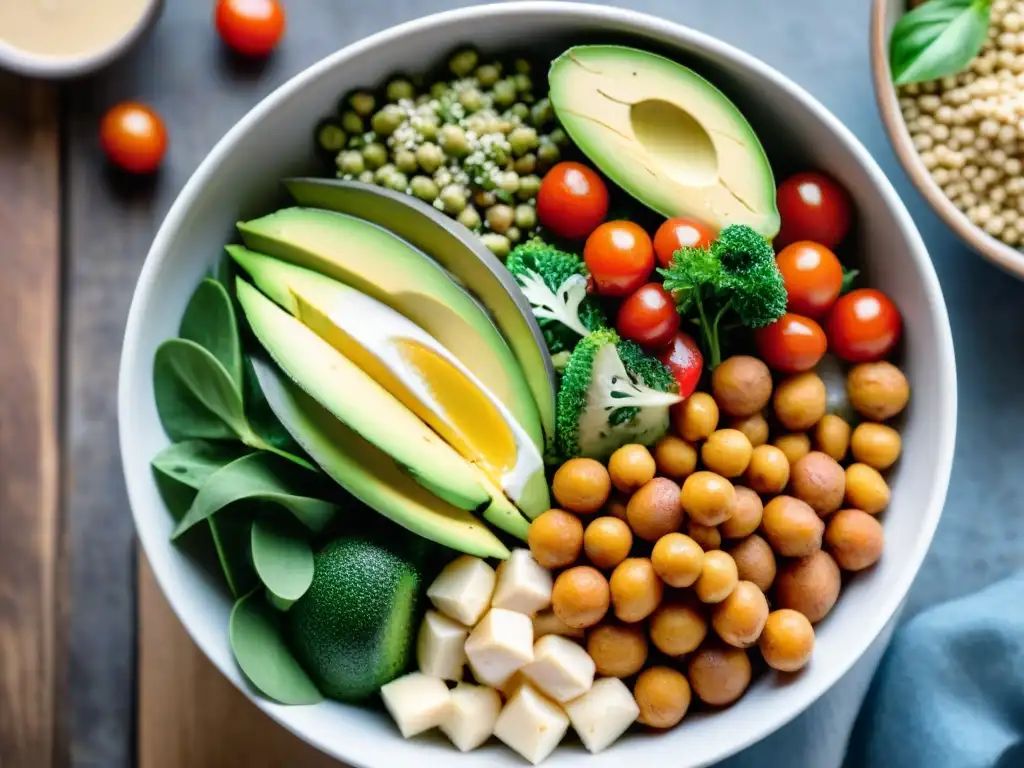 Un delicioso Buddha bowl vegano y sin gluten con vegetales frescos y coloridos