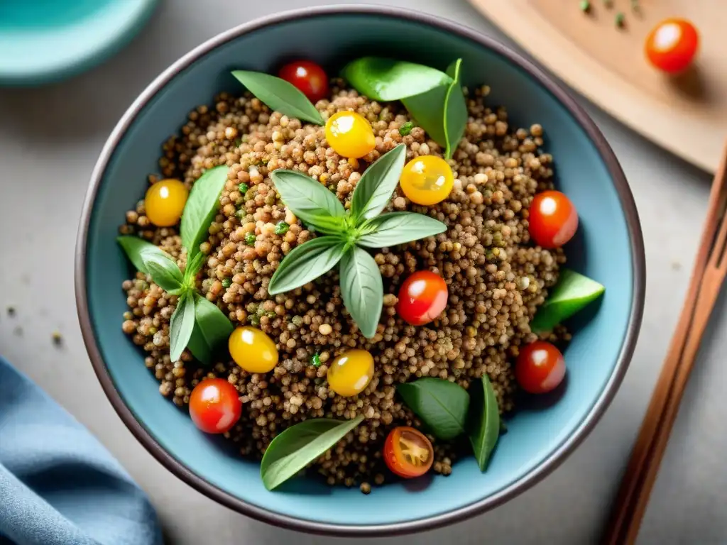 Un delicioso y colorido saladito de Teff, con ingredientes frescos y vibrantes