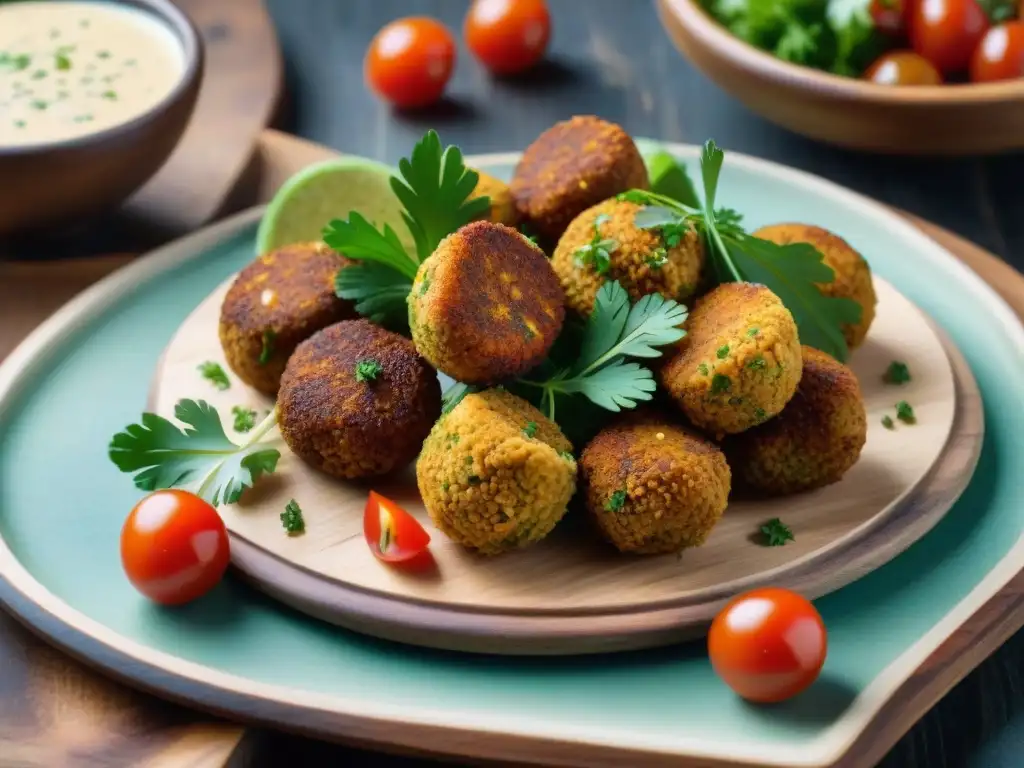 Delicioso falafel crujiente sin gluten receta en plato rústico con tomates y perejil fresco