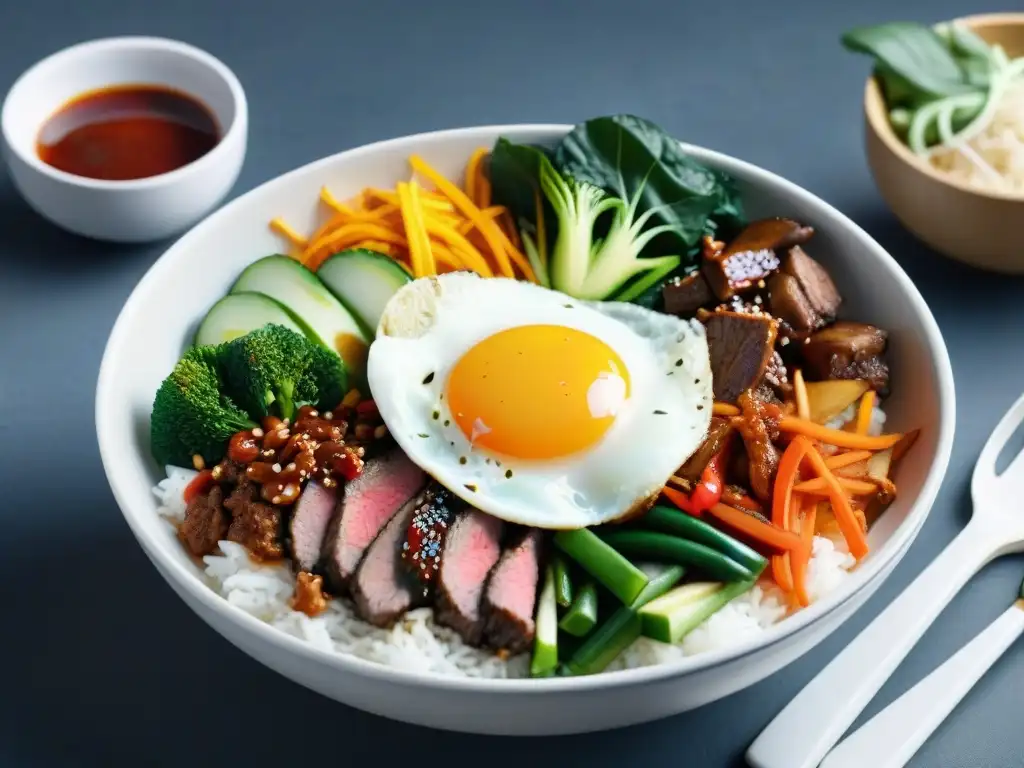 Un delicioso Bibimbap sin gluten con recetas innovadoras, una explosión de colores y sabores en un plato tradicional coreano reinventado