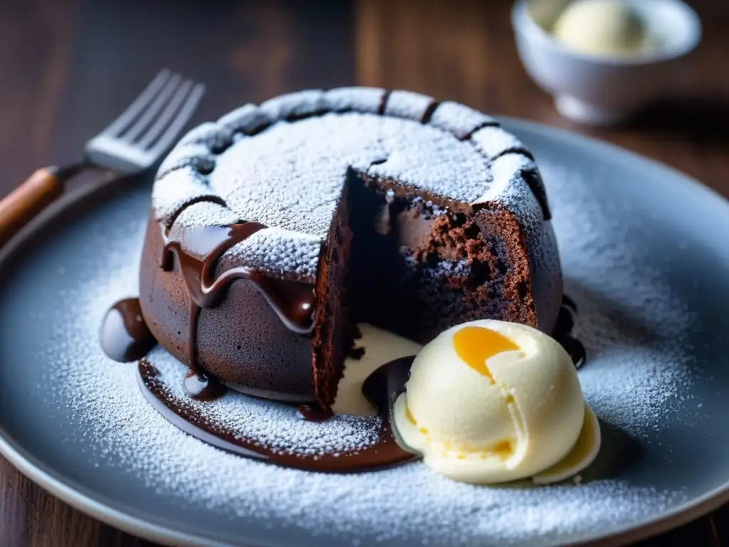 Delicioso lava cake sin gluten con helado de vainilla, repostería sin gluten innovadora