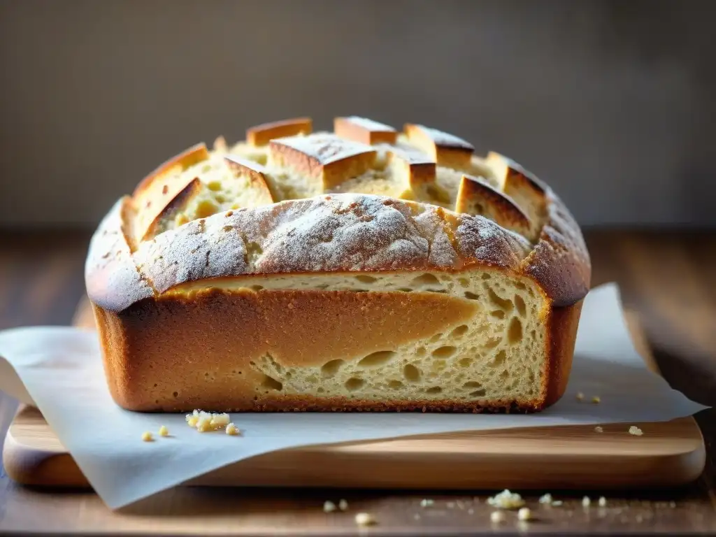 Delicioso pan de amaranto sin gluten recién horneado en mesa rústica de madera