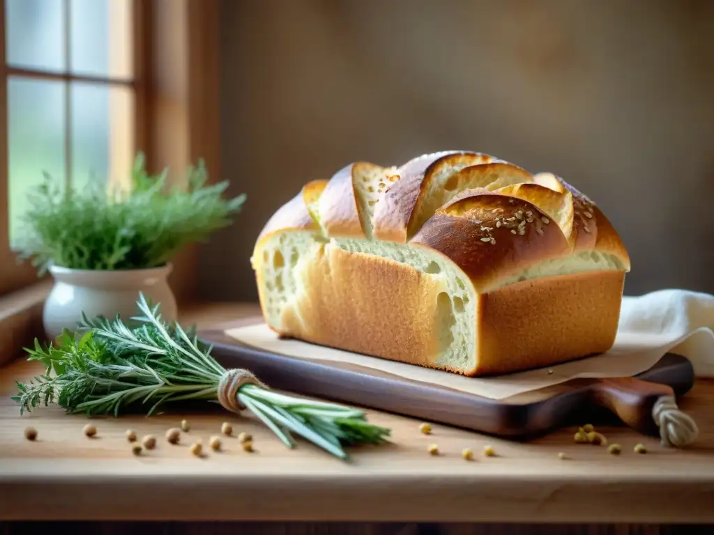 Delicioso pan sin gluten recién horneado en una cocina hogareña