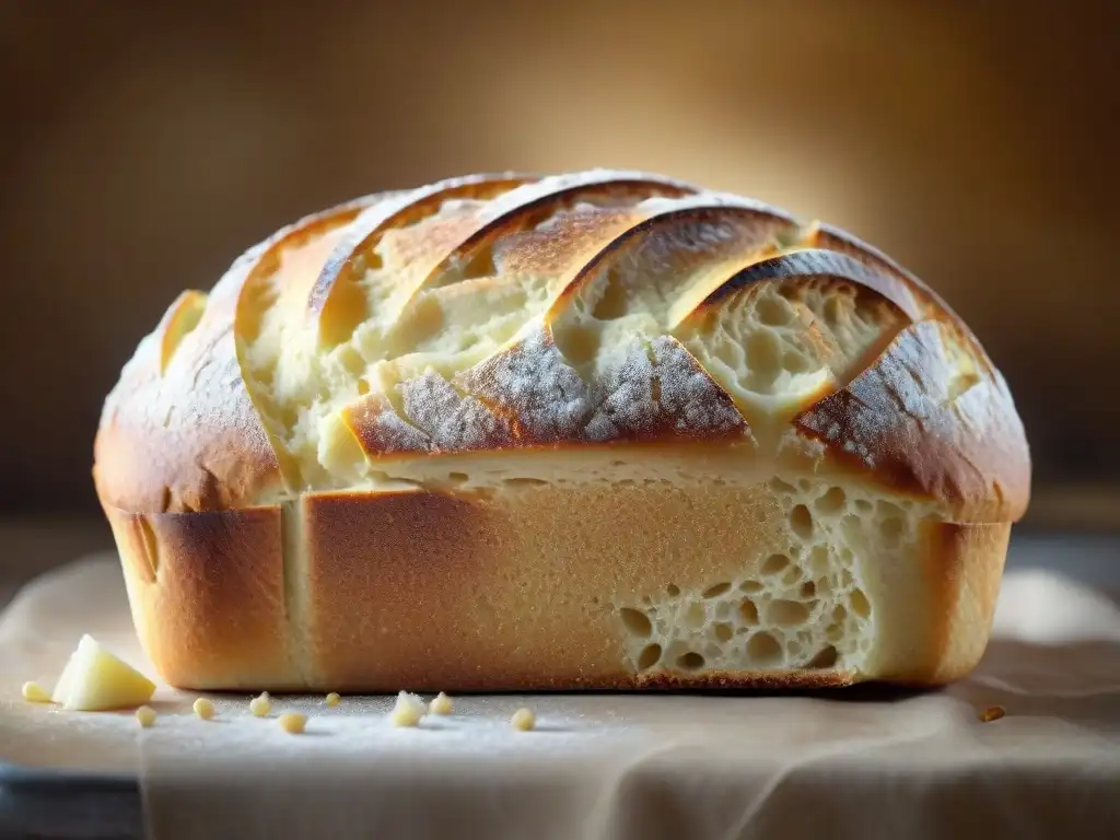 Delicioso pan sin gluten recién horneado, con una corteza dorada y crujiente