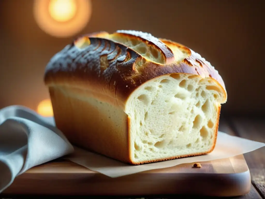 Delicioso pan sin gluten recién horneado con corteza dorada y miga elástica