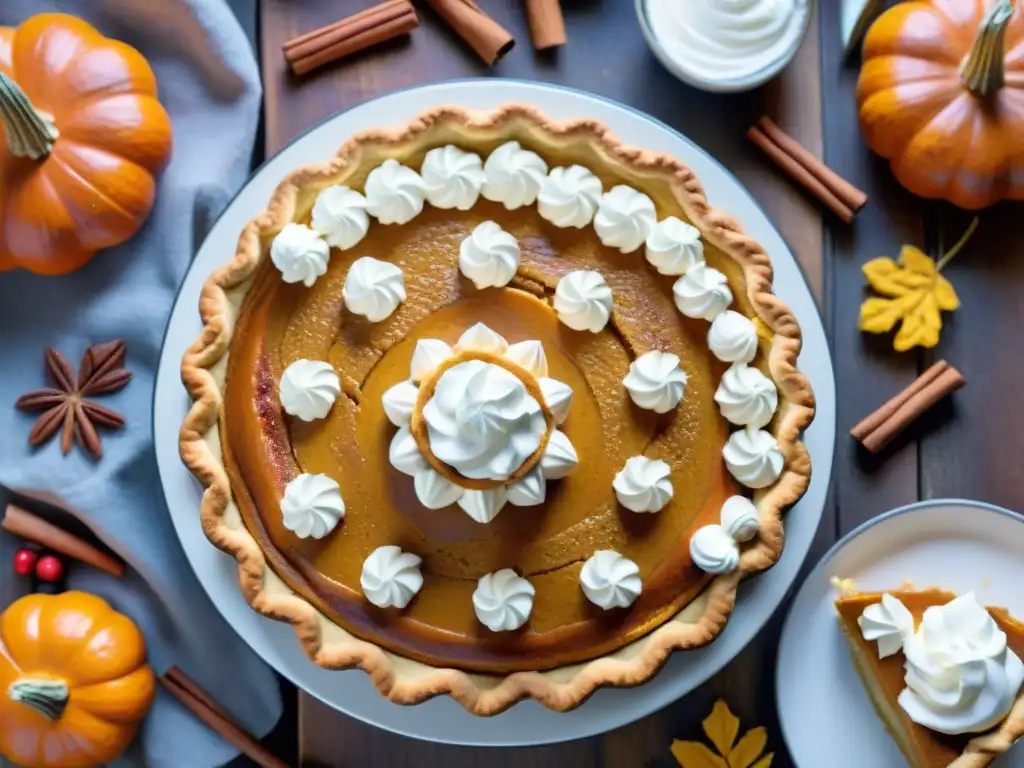 Delicioso pastel de calabaza sin gluten en mesa otoñal, listo para un Menú Acción de Gracias Sin Gluten