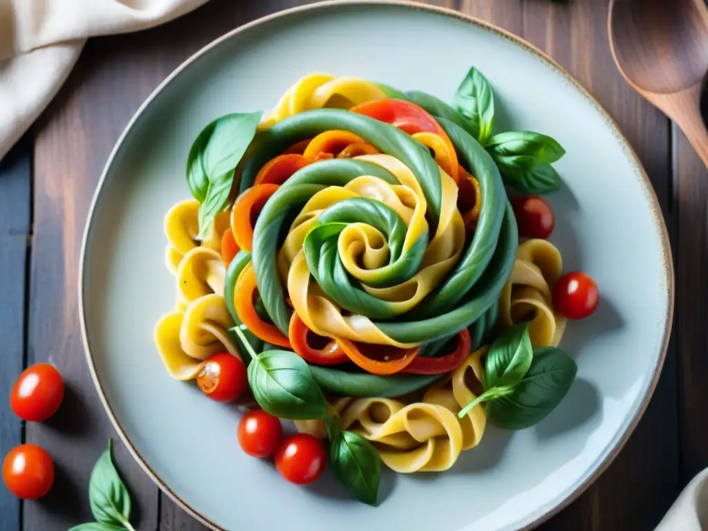 Un delicioso plato de pasta sin gluten con verduras en espiral y salsa cremosa