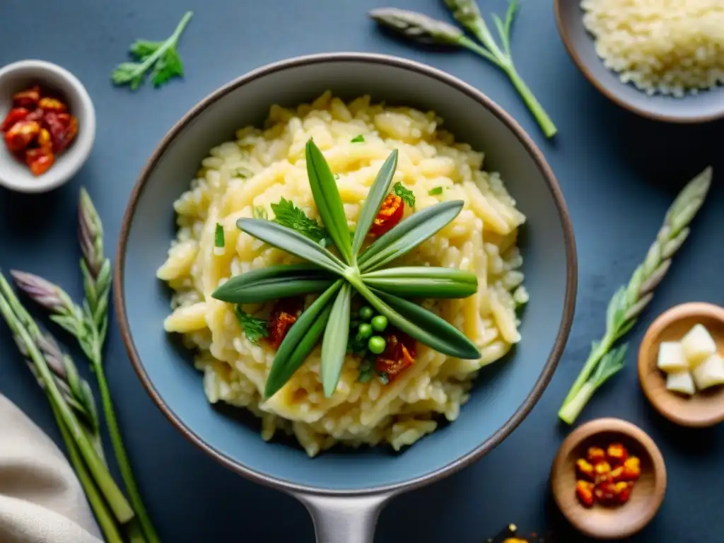 Delicioso risotto sin gluten con arroz arborio, azafrán, espárragos y tomates secos, receta completa