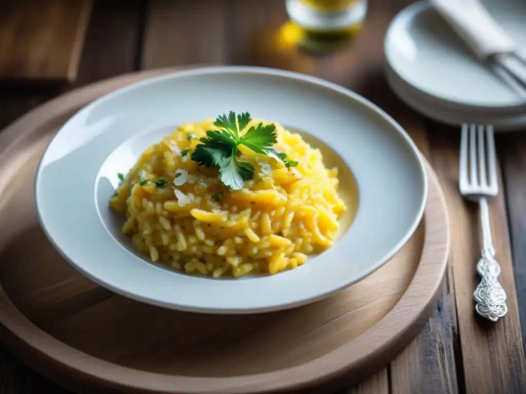 Un delicioso risotto de azafrán sin gluten, con queso parmesano y perejil