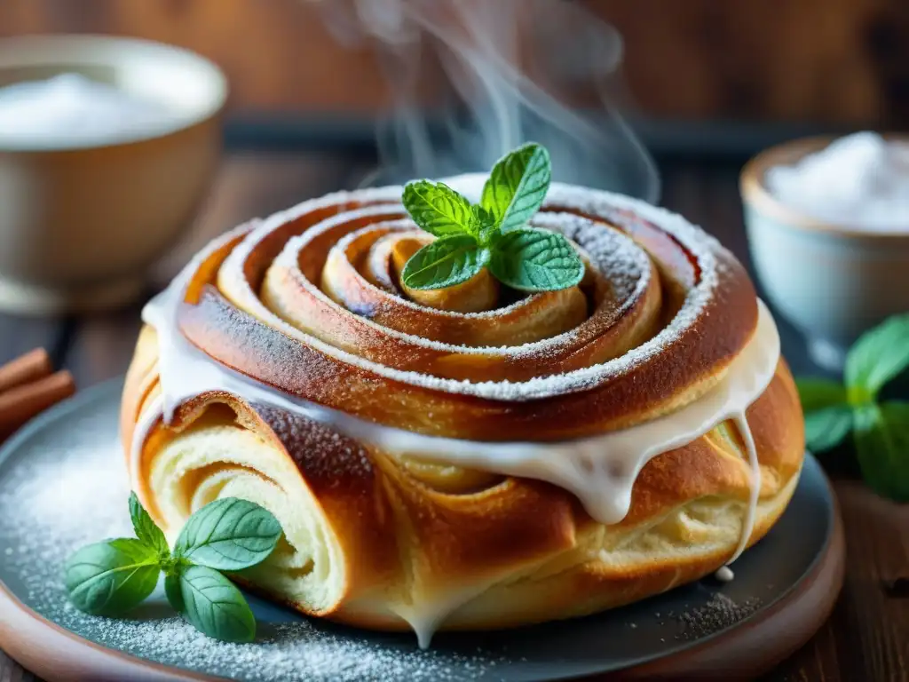 Delicioso rollo de canela sin gluten recién horneado Delicioso rollo de canela sin gluten recién horneado en cocina acogedora