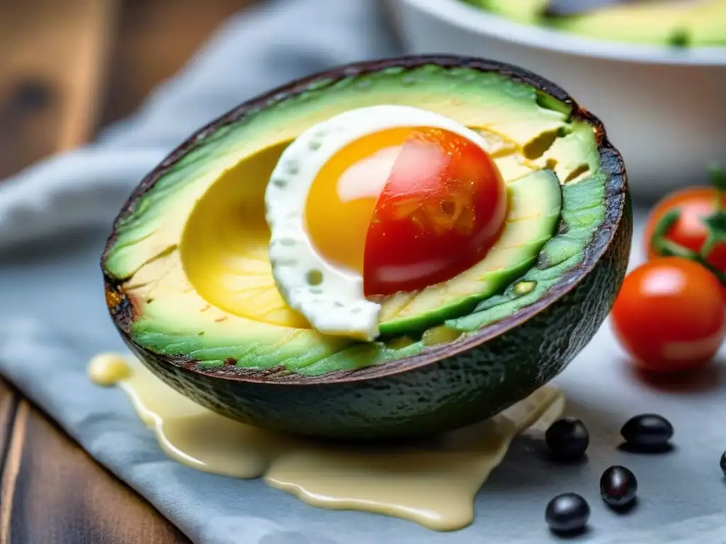 Deliciosos aguacates rellenos sin gluten con tomates cherry, maíz, frijoles negros y hierbas frescas, queso fresco y aderezo de lima