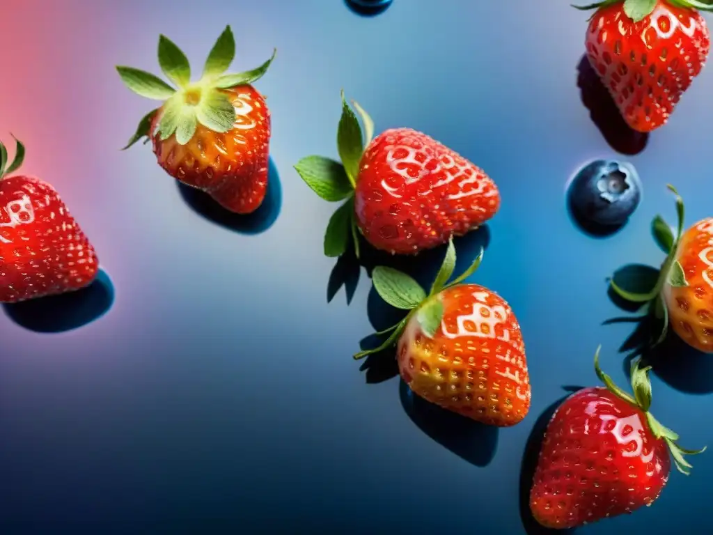 Deliciosos edulcorantes sin gluten: frescas fresas, arándanos y frambuesas con gotas de agua, vibrantes y dulces