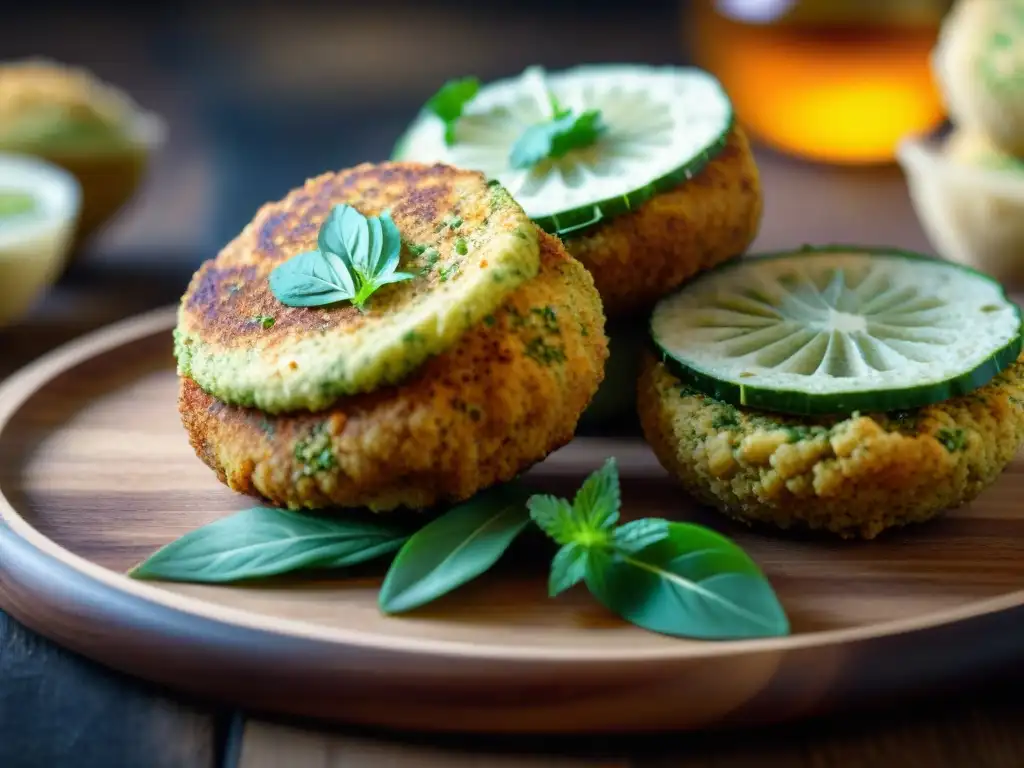 Deliciosos falafel crujientes sin gluten receta en plato de madera rústico