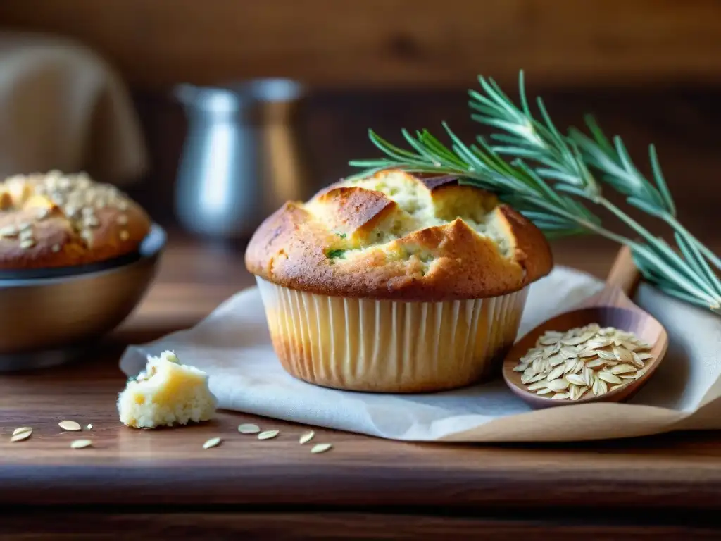 Deliciosos horneados de harina de avena sin gluten en mesa rústica iluminada naturalmente