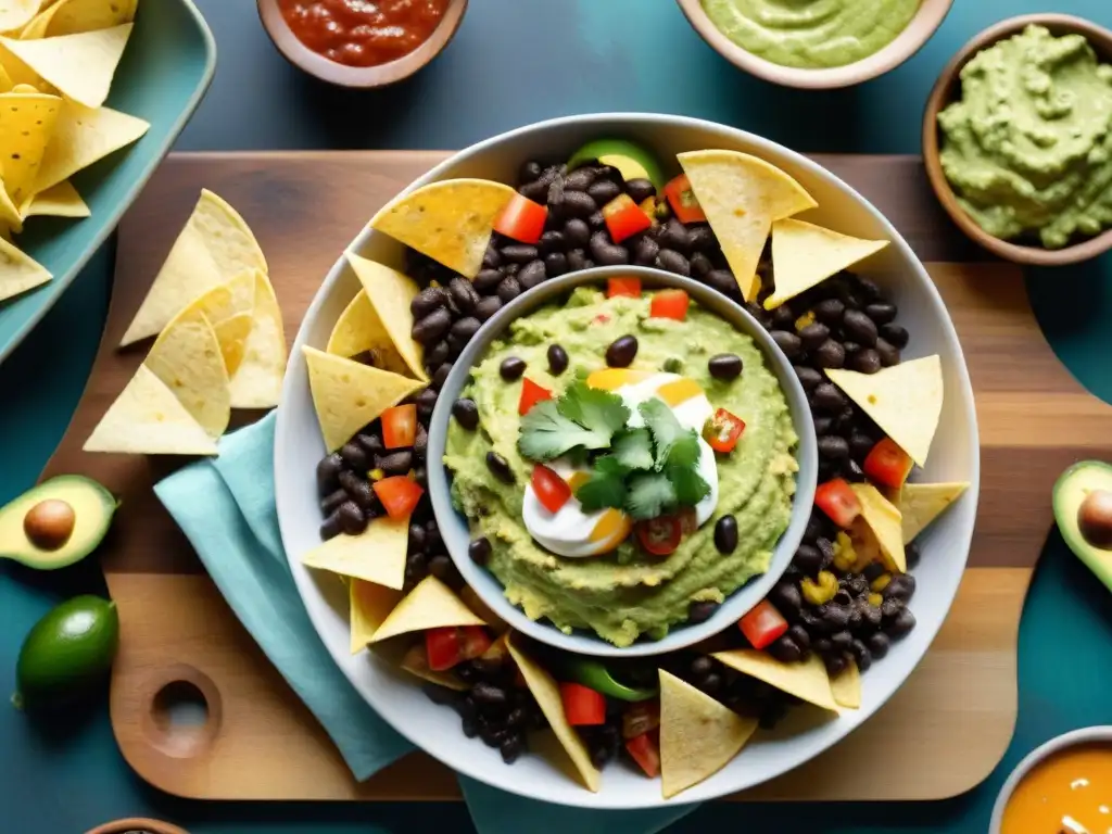 Deliciosos nachos sin gluten, con guacamole, salsa y queso derretido, ideales para una noche de película acogedora