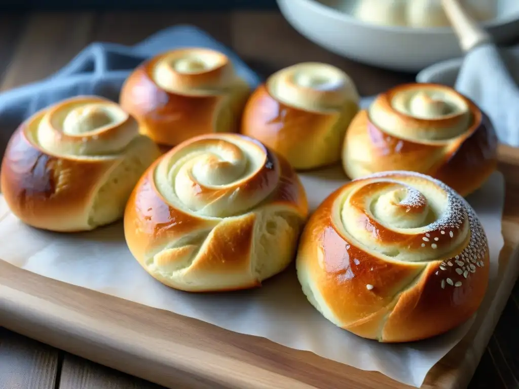 Deliciosos panecillos sin gluten en tabla de madera rústica