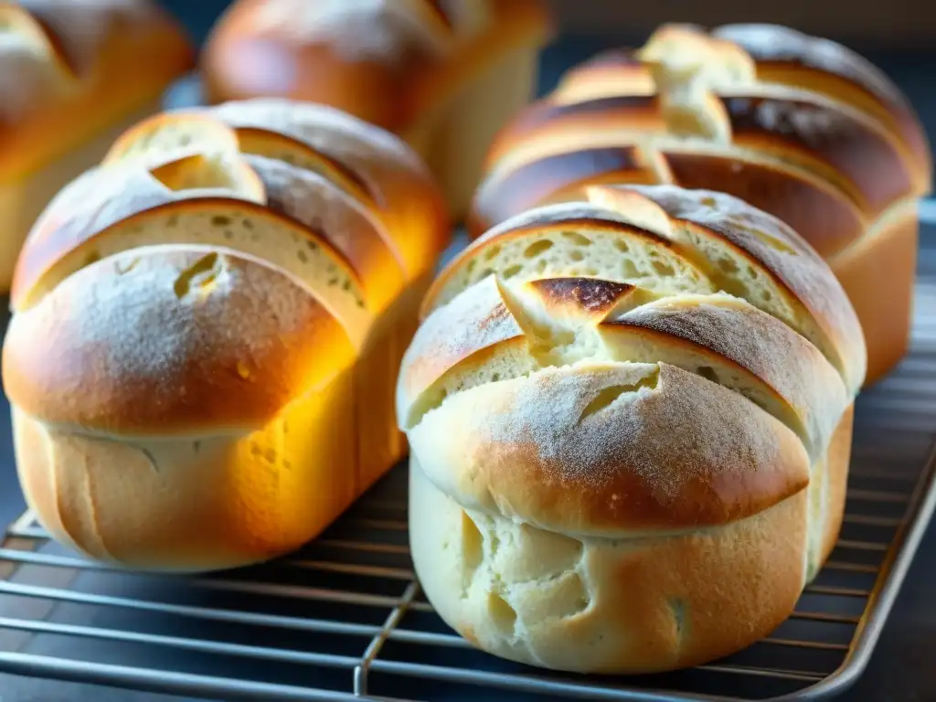 Deliciosos panes sin gluten bajos carbohidratos recién horneados, con vapor y dorado perfecto