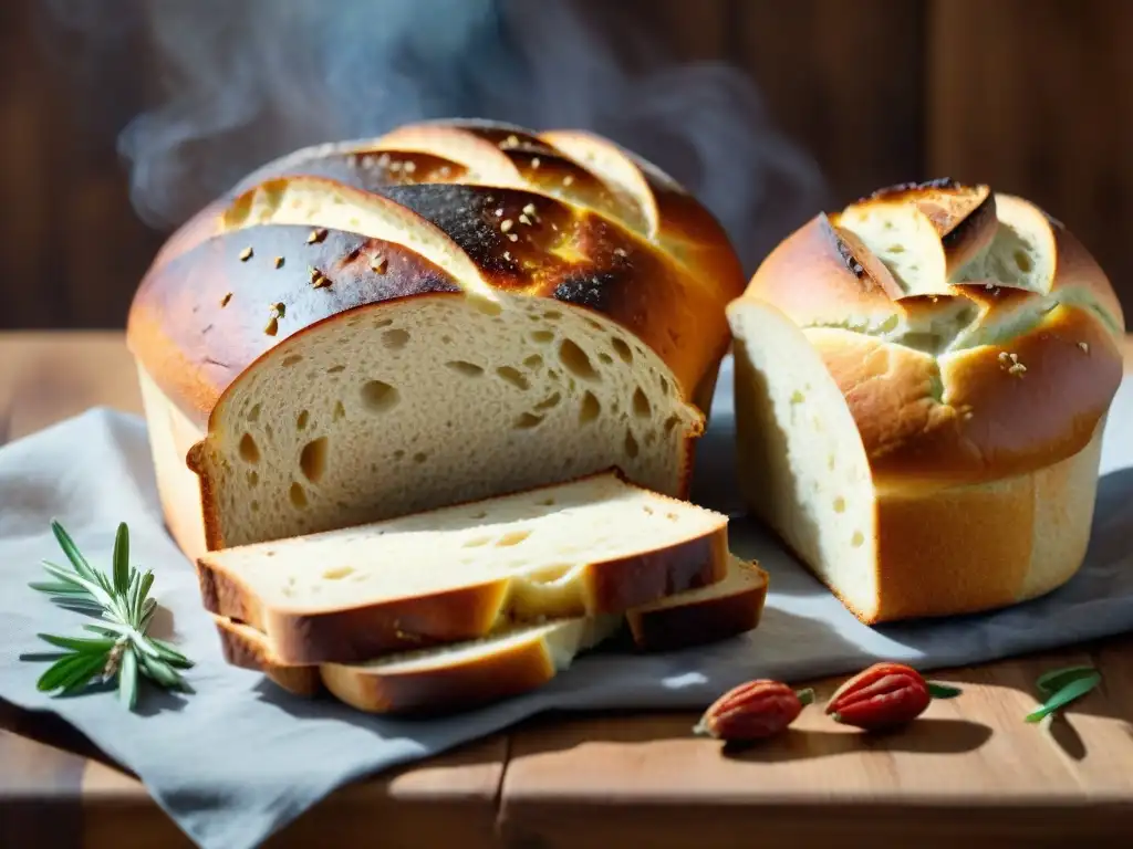 Deliciosos panes sin gluten saborizados en una mesa rústica