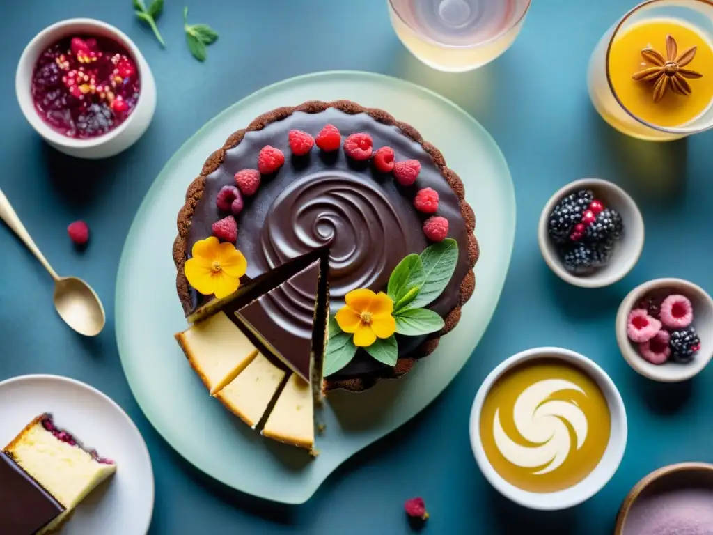 Deliciosos postres fermentados sin gluten en una mesa rústica, bañados por la luz dorada del sol