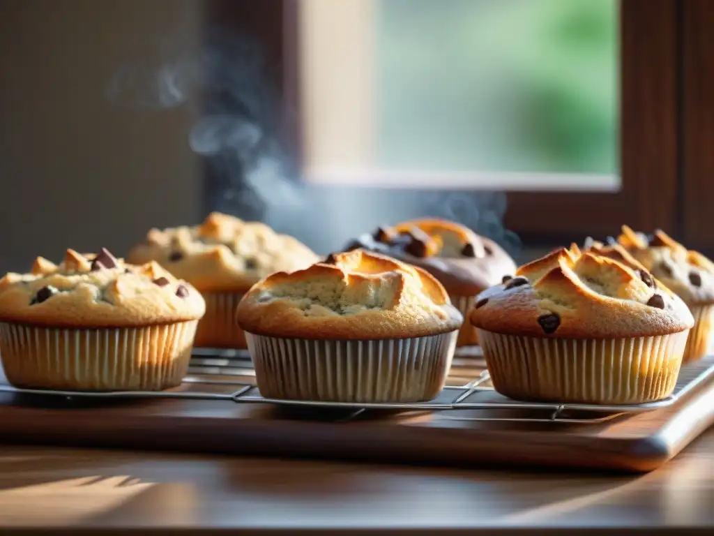 Deliciosos postres sin gluten de harina de avena en una encimera de cocina, bañados por cálida luz natural