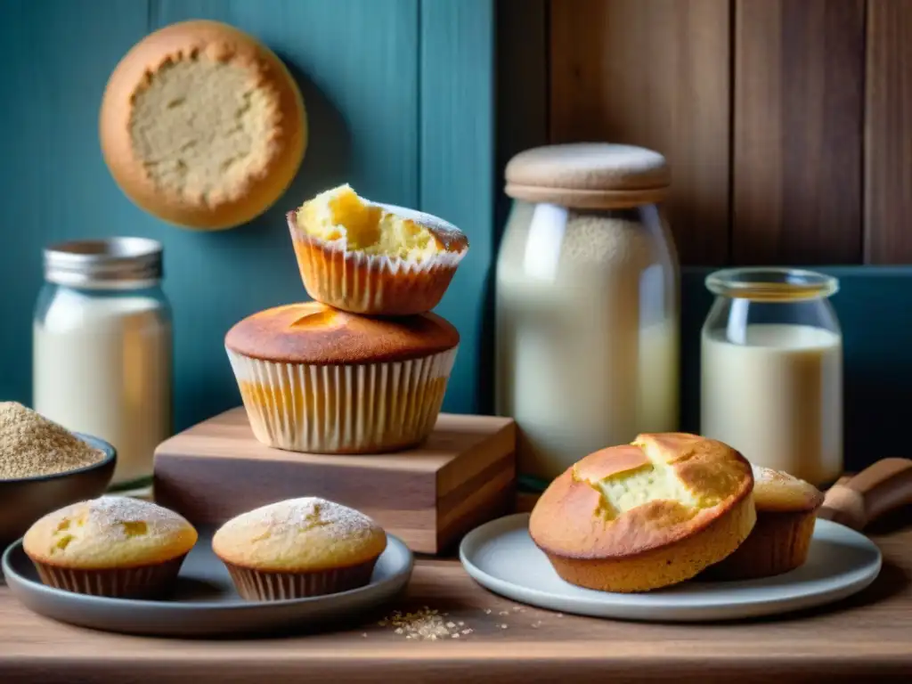 Deliciosos productos de harina de amaranto sin gluten en una mesa de madera, resaltando su versatilidad y sabor