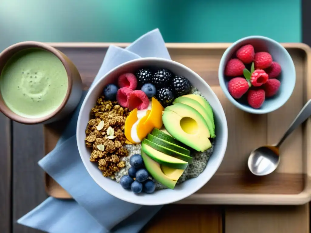 Deliciosos y saludables desayunos sin gluten en mesa de madera rústica al amanecer