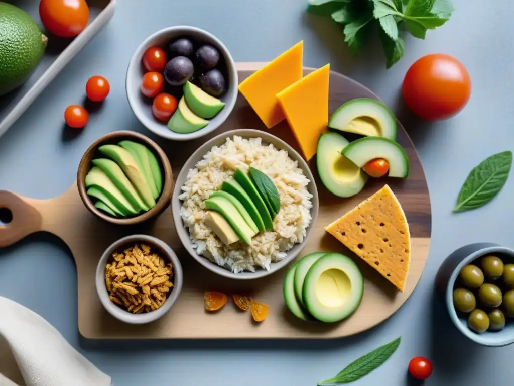 Deliciosos y saludables snacks sin gluten en una tabla de madera