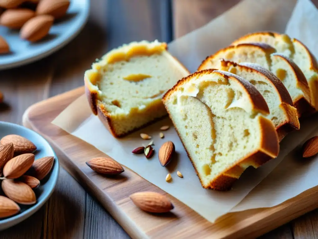 Deliciosos snacks sin gluten a base de almendras en una mesa rústica