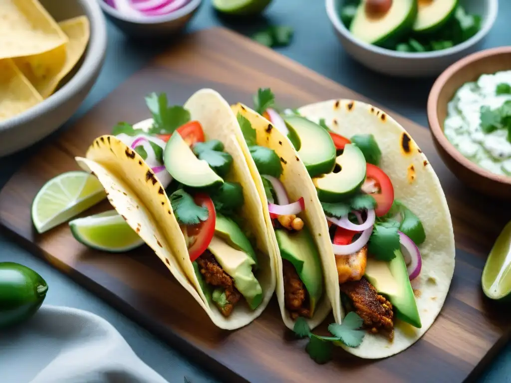 Sabrosos tacos sin gluten: ¡delicia visual y culinaria! Deliciosos tacos sin gluten receta fácil, una explosión de colores y sabores en una tabla rústica
