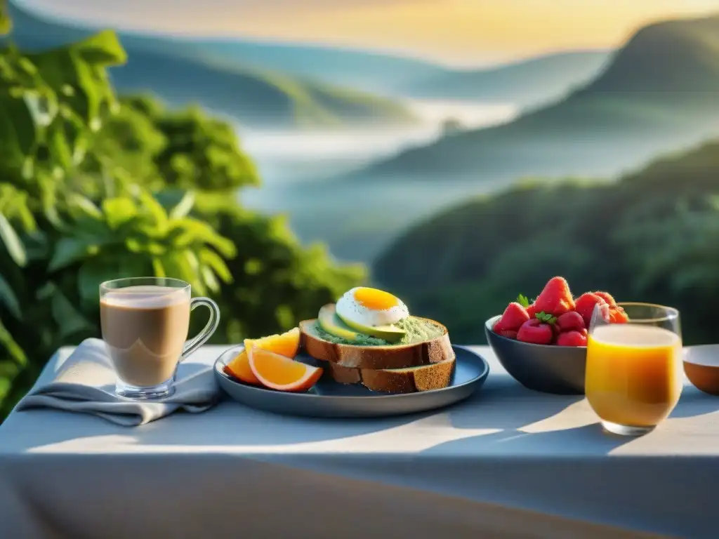 Desayuno sin gluten energético en la naturaleza al amanecer