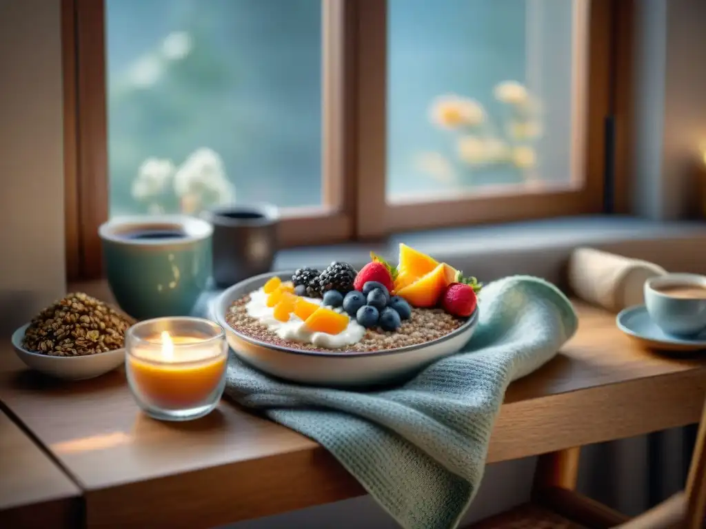 Un desayuno sin gluten energizante en una mañana de invierno acogedora