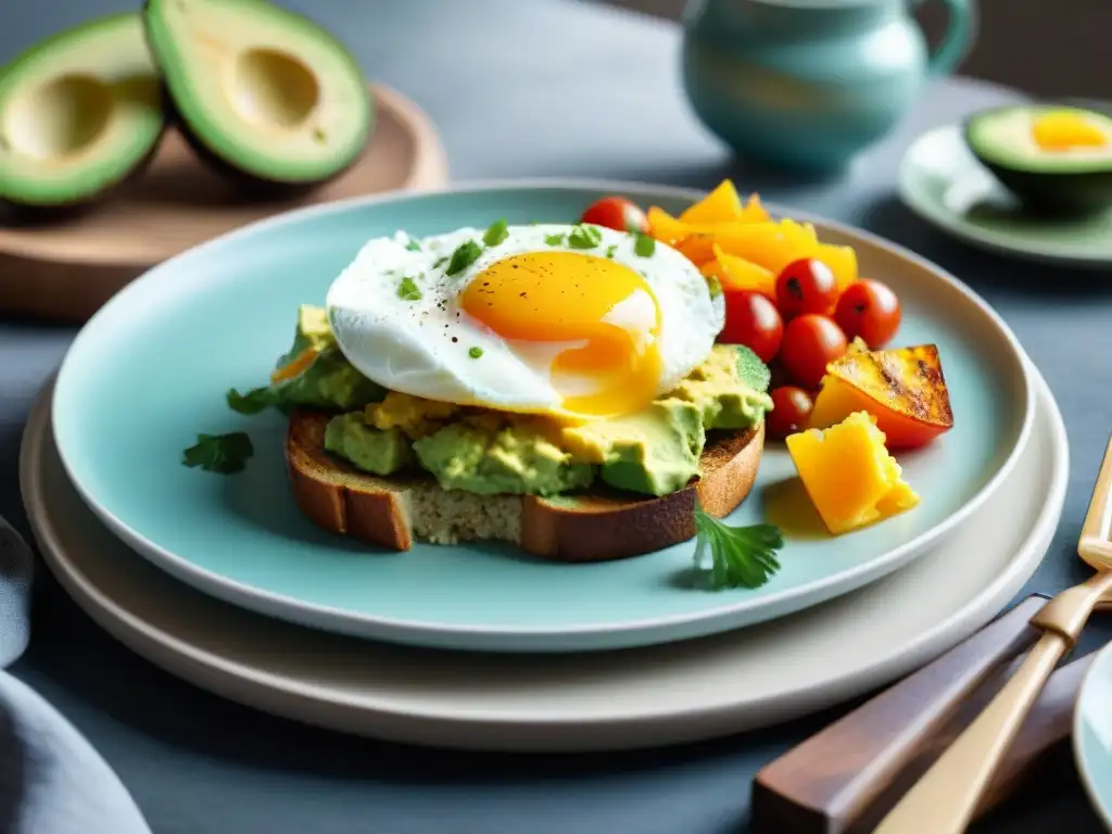 Un desayuno sin gluten con huevos en una mesa hermosamente decorada, bañada en luz natural