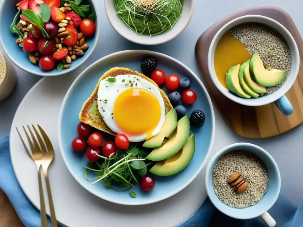 Un desayuno sin gluten innovador lleno de energía y color en una mesa bellamente adornada