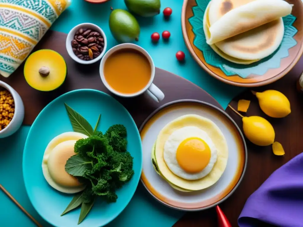 Un desayuno sin gluten sabor latino: mesa colorida con arepas, tamales, ensalada de frutas y café caliente