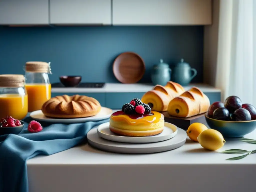 Un desayuno gourmet sin gluten online: mesa exquisitamente decorada con productos gourmet y elegante vajilla en una cocina acogedora