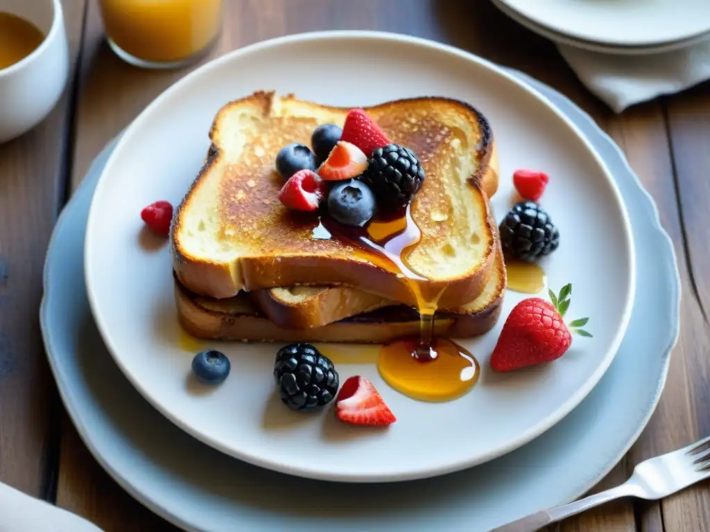 Un desayuno gourmet sin gluten: tostadas francesas con bayas frescas, sirope de arce y azúcar glass