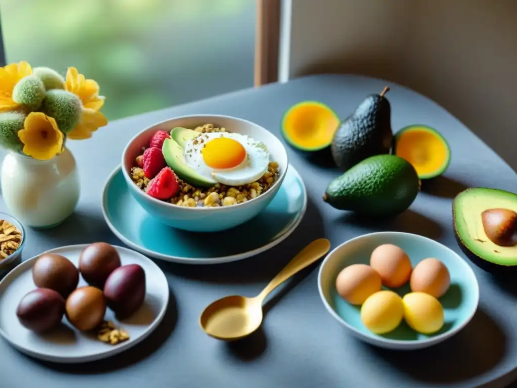 Desayuno sin gluten fácil y rápido en una mesa vibrante y acogedora cerca de la ventana soleada