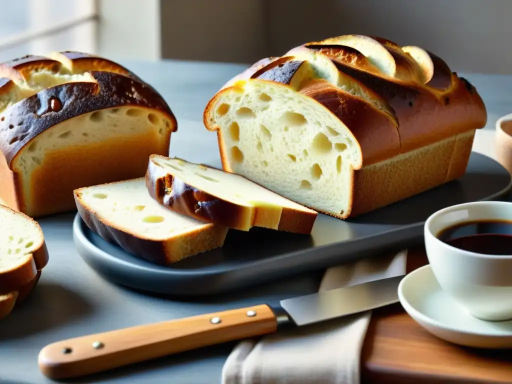 Un desayuno perfecto sin gluten: pan recién horneado, mermeladas artesanales y café caliente en tazas de cerámica