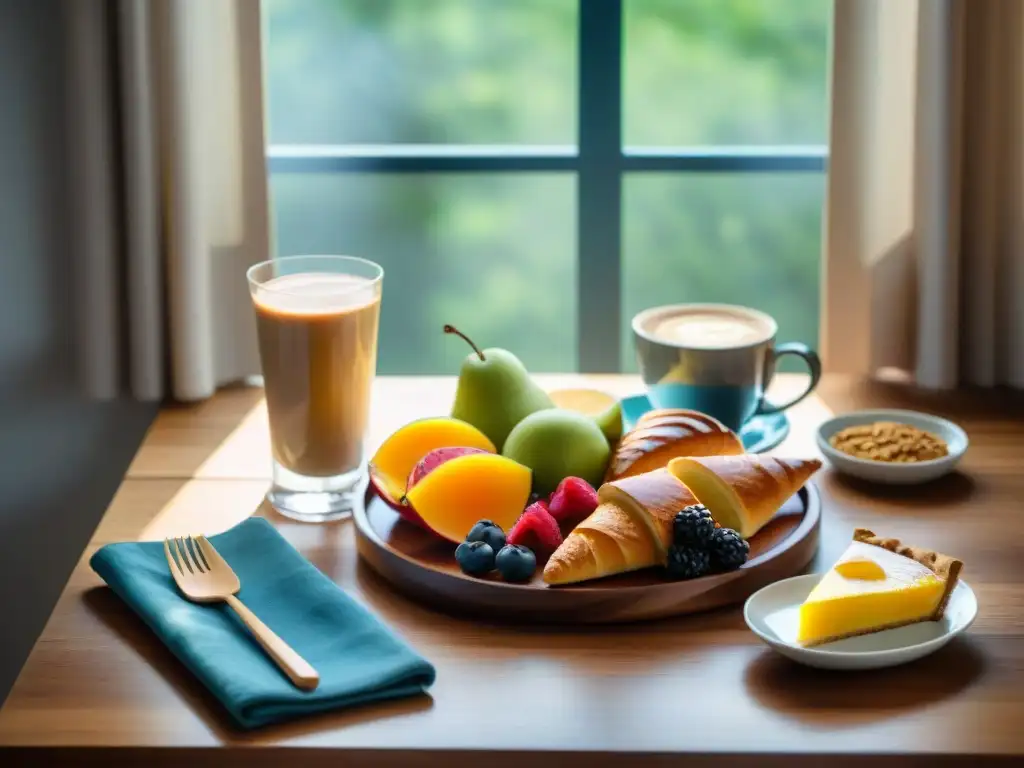 Un desayuno sin gluten saludable en una mesa vibrante bajo la suave luz matutina