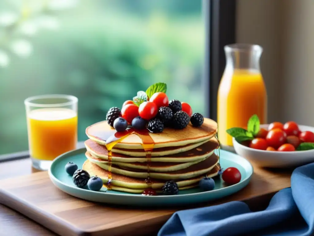 Desayunos sin gluten primavera energía: Un desayuno vibrante y colorido en una mañana soleada