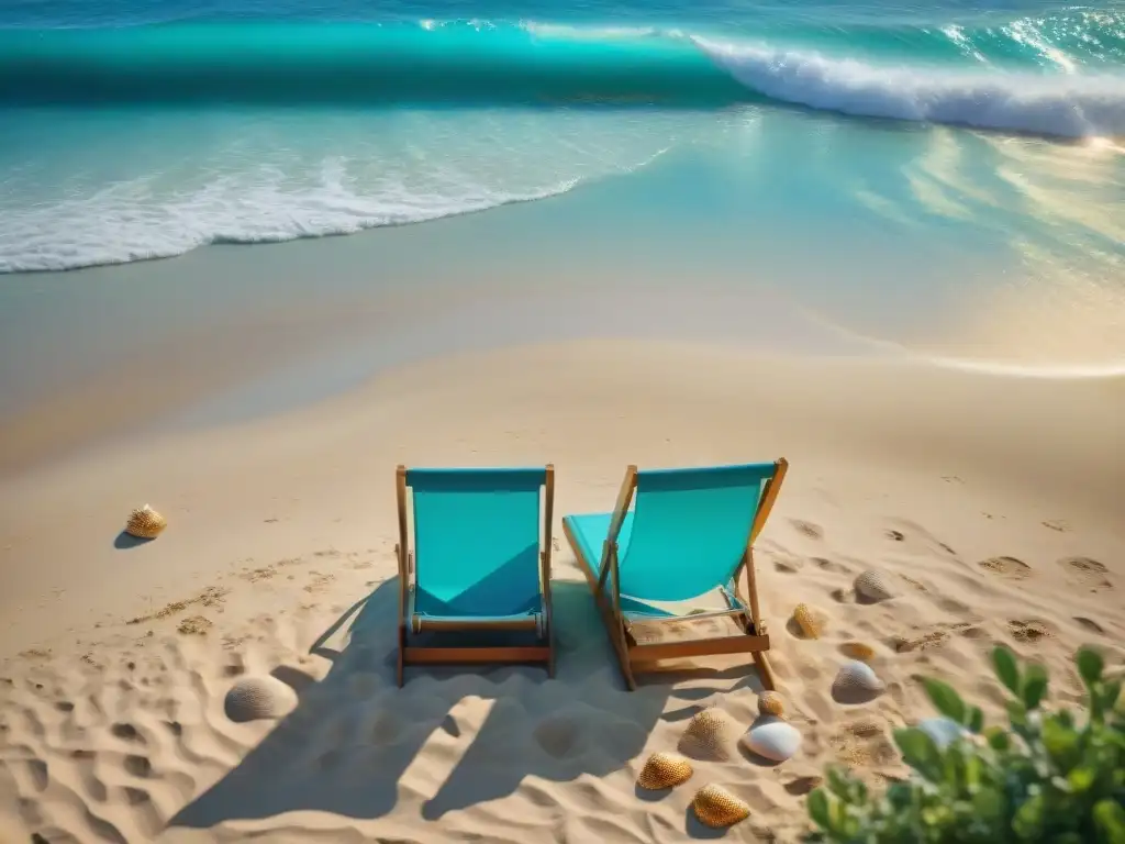 Destino sin gluten: playa relajante con aguas turquesas, arena dorada y cielo azul vibrante