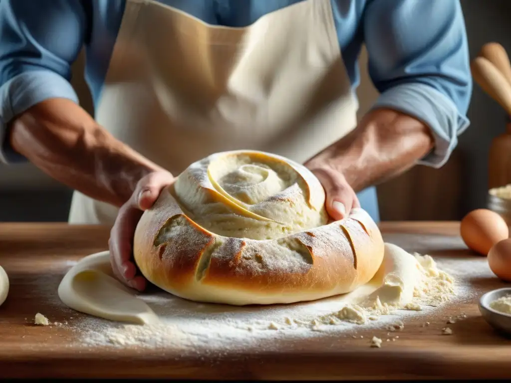 La destreza del panadero al amasar masa sin gluten, resaltando la textura y elasticidad