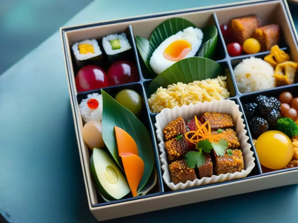 Detalle de un exquisito bento japonés sin gluten, reflejo de la diversidad culinaria en alojamientos amigables sin gluten mundo